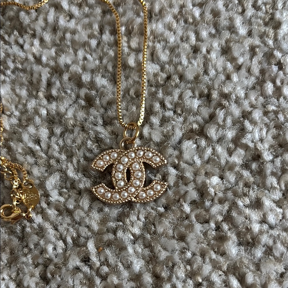 Chanel Dupe Gold Necklace with Pearl Accents
